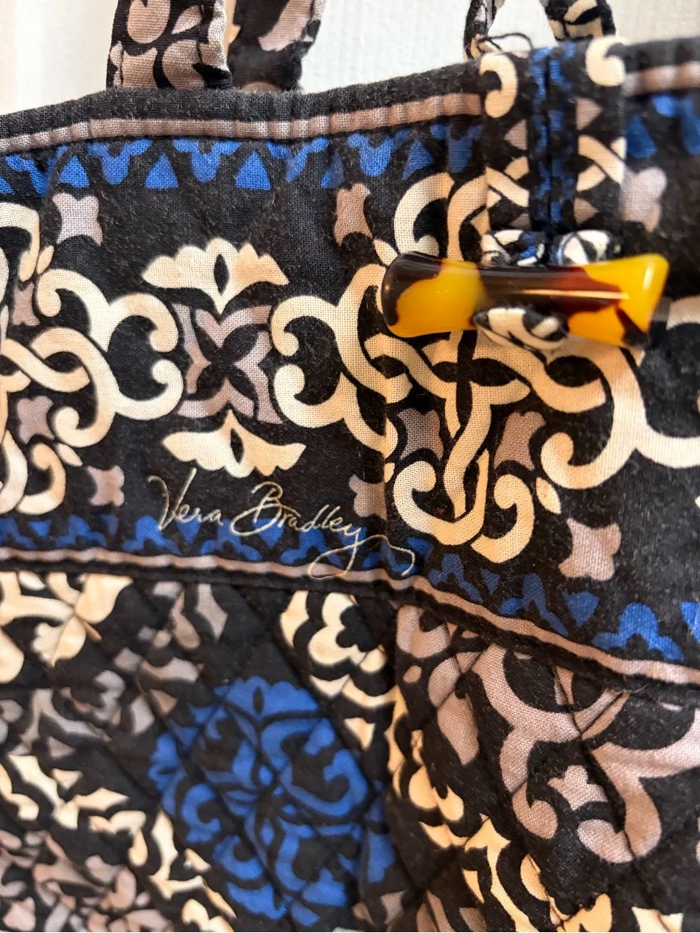 Vera Bradley Quilted Blue and Black Patterned Tote Bag